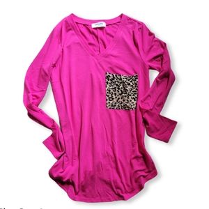 Long Sleeve Leopard Pocket top - Zenana